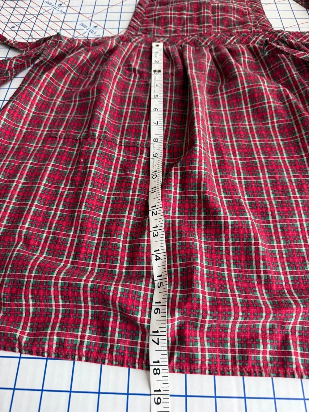 Vintage Handmade Plaid Full Bib Apron Red Green Cotton Christmas Kitchen
